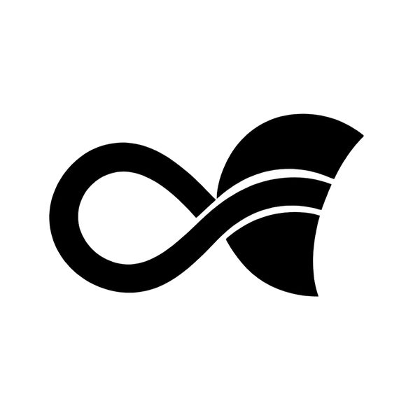a minimalist logo of a little black fish combined of a sun like rounded cut shaped with a wave like through passing line which resemble the shape of a fish.